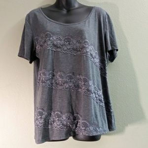 Rose Me Abstract Lace Detail Shirt Gray